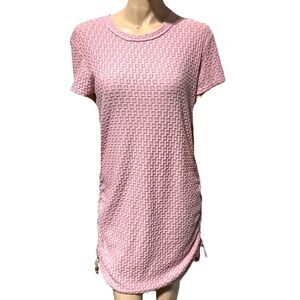 FP Beach Free People T-Shirt Dress Mini Pink Short Sleeve Ruched Textured Size M